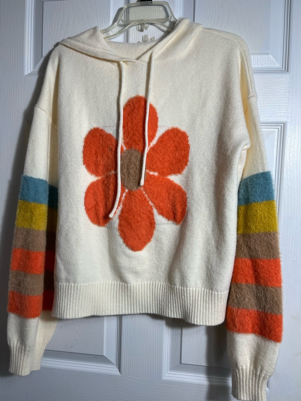 BiBi Cream Hoodie Sweater with Orange Flower L - Picture 3 of 7